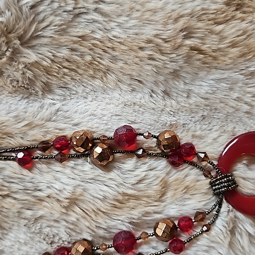 Lia Sophia red and bronze necklace - Picture 4 of 4